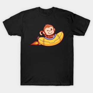 Cute Monkey Riding Banana Rocket T-Shirt